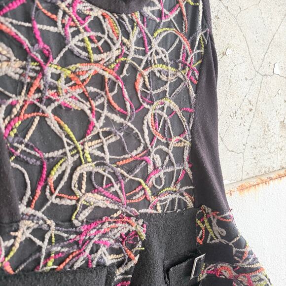 Boho Dress‎ Embroidered Asymmetrical Knit Tunic Black Sleeveless Artsy Y2K Small - Picture 2 of 6